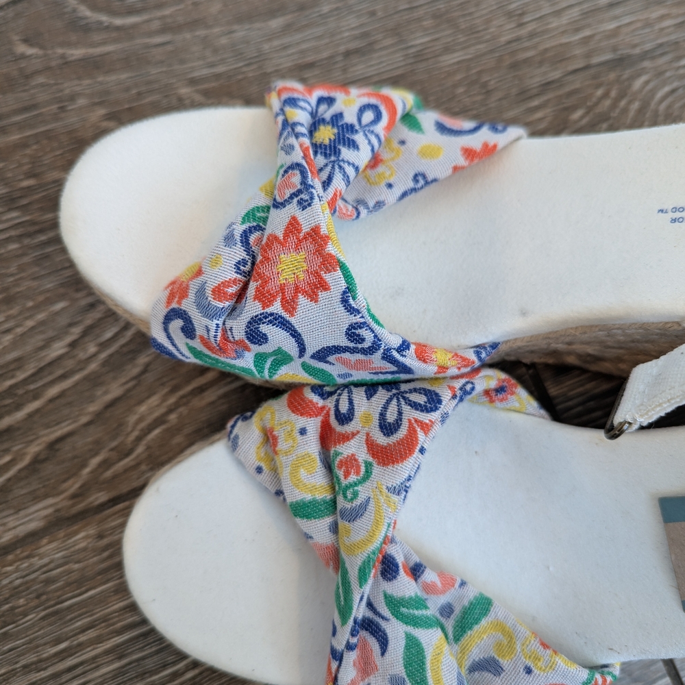TOMS New Marisela Wedge Sandal Floral White Size 9 Spring - Picture 5 of 9